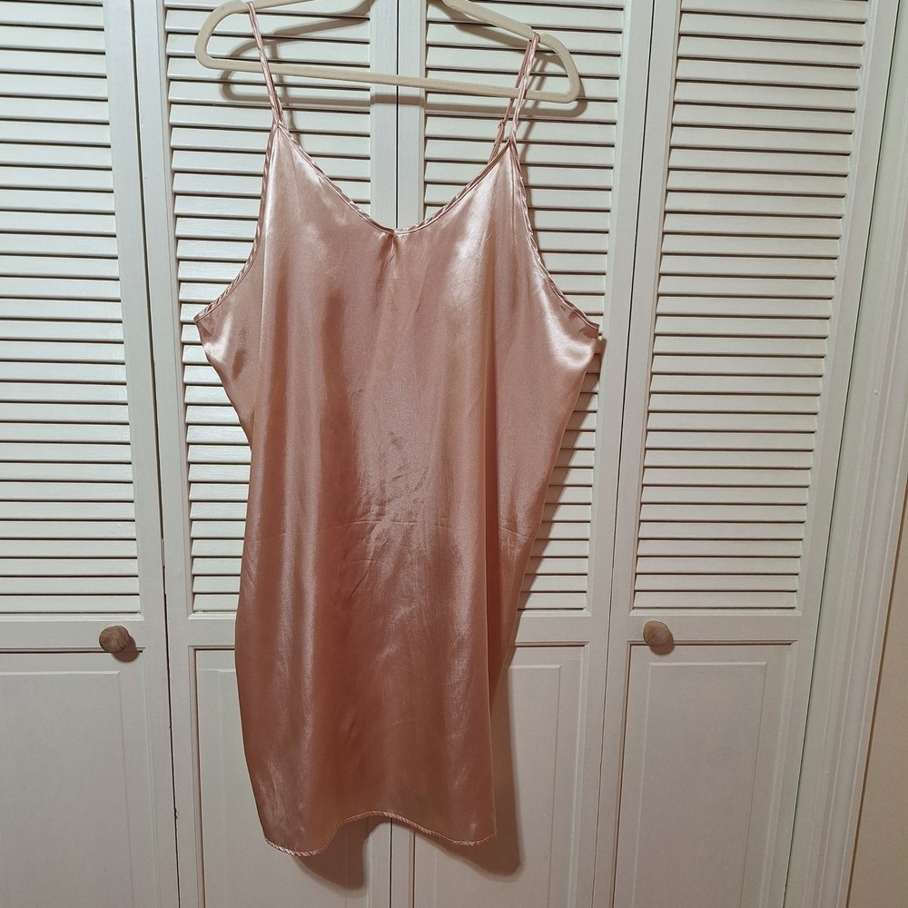 Pink Satin Chemise Nightgown Adjustable Straps V-Neck Sleepwear RN163887 3X